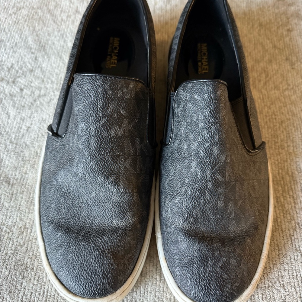 Michael Kors Black Logo Slip-On Sneakers with White Soles